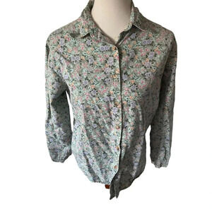 Cherokee Womens Button Up Top Sz S Long Sleeve Floral 80s 90s Y2K Retro Flowers